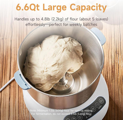 Joydeem Electric Dough Maker with Ferment Function, Microcomputer Timing, Face-up Touch Panel, 6.6Qt, 304 Stainless Steel, JD-HMJ7L