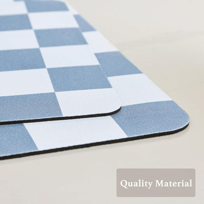 Checkered Dish Drying Mat for Kitchen Counter, Coffee Bar Station Accessories, Retro Cute Aesthetic Absorbent Coffee Mat Kitchen Drying Mat Easy Clean, Blue 12" x 19"