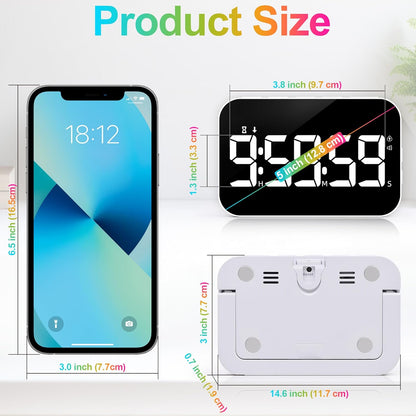 Kitchen Digital Timer, Rechargeable Magnetic Timers with Countdown/up, Kids Timer with 5”LED Display 3 Brightness 4 Volume Adjustable for Classroom/Office/Home/Work/Study/Fitness/Game-White