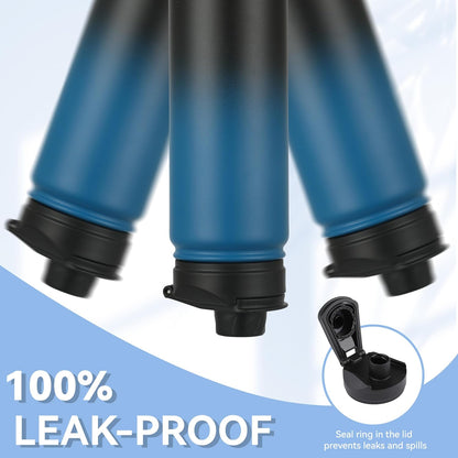 HASLE OUTFITTERS Insulated Water Bottle 22 oz Double Wall Stainless Steel Water Bottle Wide Mouth with Straw Lid & Spout Lid Keeps Cold or Hot(Blue Black Gradient,1)