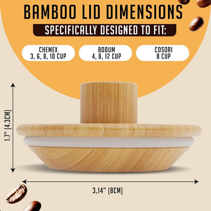 HEXNUB – Bamboo Lid for Chemex Coffee Maker, Heat-Retaining Chemex Cover and Warmer, Fits Bodum, Cosori Pour Over Coffee Makers