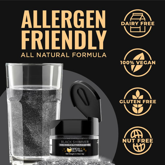 Brew Glitter Black Edible Drink Glitter 1x 4g Jar for Cocktails, Beer, & Beverages