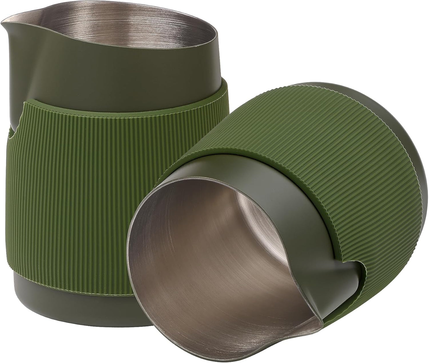 Normcore Handleless Milk Frothing Jug, Pitcher 15.2 oz, Frother Steamer Cup Stainless Steel Espresso Cup, Sharp Spout, Green, 450 ml