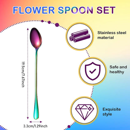 8 Pieces Long Handle Tea Spoon Stainless Steel Coffee Mixing Spoons Teaspoon for Mixing, Cocktail Stirring, Coffee, Milkshake, Cold Drink, 7.48 Inch (Popular Style)