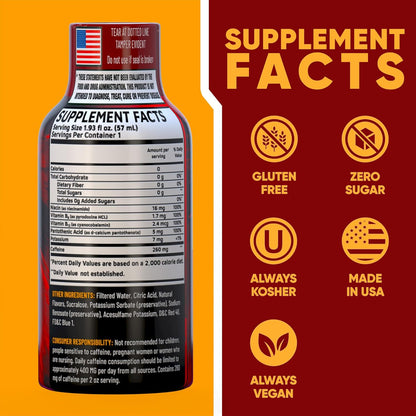 B12 Overload Extra Strength Energy Shot – Pomegranate – 260mg Caffeine, 14000% B12, Electrolytes – Energy & Vitality Support – Zero Sugar No Calories – Vegan, Kosher, Gluten-Free – 1.93 fl oz, 12-Pack
