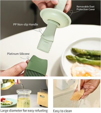 Oil Dispenser with Brush - Glass Olive Oil Dispenser for Kitchen, 3 IN 1 Oil Dispenser Bottle with Silicone Basting Brush for Cooking Vinegar Sauce BBQ Grill Frying (Brown)