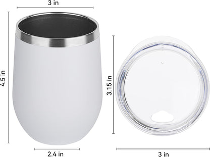 DOMICARE Stainless Steel Wine Tumbler Bulk with Lid, Personalized White Insulated Tumblers Set, 12oz Travel Coffee Cups Pack of 12