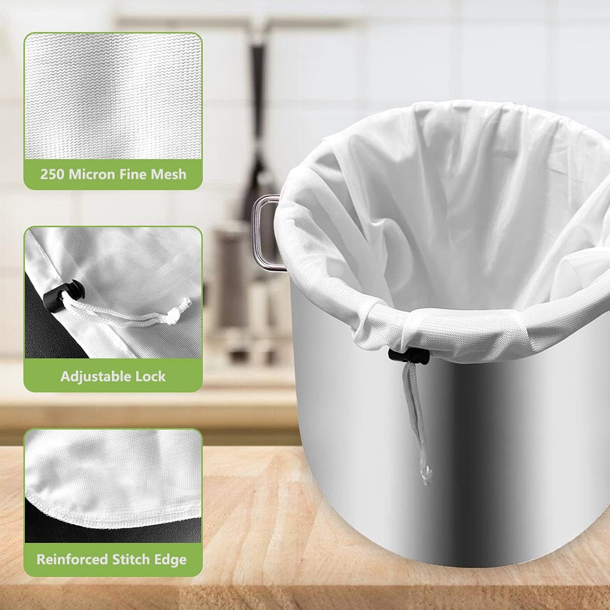 Brew Bags, 4pcs Brew In A Bag, Reusable Wine Straining Bag for Homebrewing, Fine Mesh Bag for Boiling, Durable Bag, Large 22×26 Polyester Strainer Bag