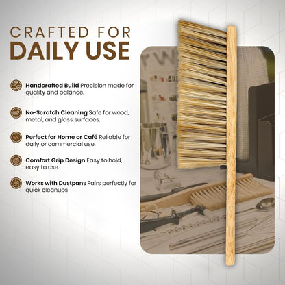 Rattleware Durable 11” Counter Brush - Solid Wood Handle, Horsehair Bristles & Static-Fre - Ideal for Home & Commercial Use