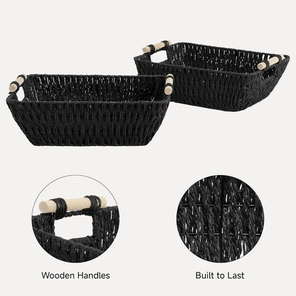 StorageWorks Large Wicker Storage Basket for Organizing with Wooden Handles, Toilet Paper Baskets for Bathroom, Black, 2-Pack