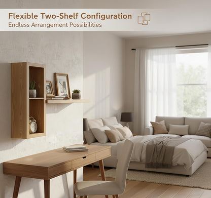 Lufia Floating Wall Shelves, Set of 2, MDF with Invisible Brackets, Modern Storage for Bedroom, Bathroom, Living Room, Kitchen (Oak, 24" W x 7" D x 1.5" H)