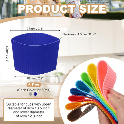 uxcell 6Pack Coffee Cup Sleeves, Reusable Silicone Heat Resistant Cup Protective Sleeve Nonslip Mug Protector Cover for Home Travel Coffee Mug Glasses Water Bottle Boots, Dark Blue/Gray