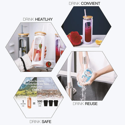 Kodrine 20oz Glass Tumbler with Straw and Lid, Iced Coffee Cups with Bamboo Lids, Glass Cups for Cold Drinks, Smoothie Cup with Silicone Sleeve for Travel, Work, BPA FREE-Barbados Cherry