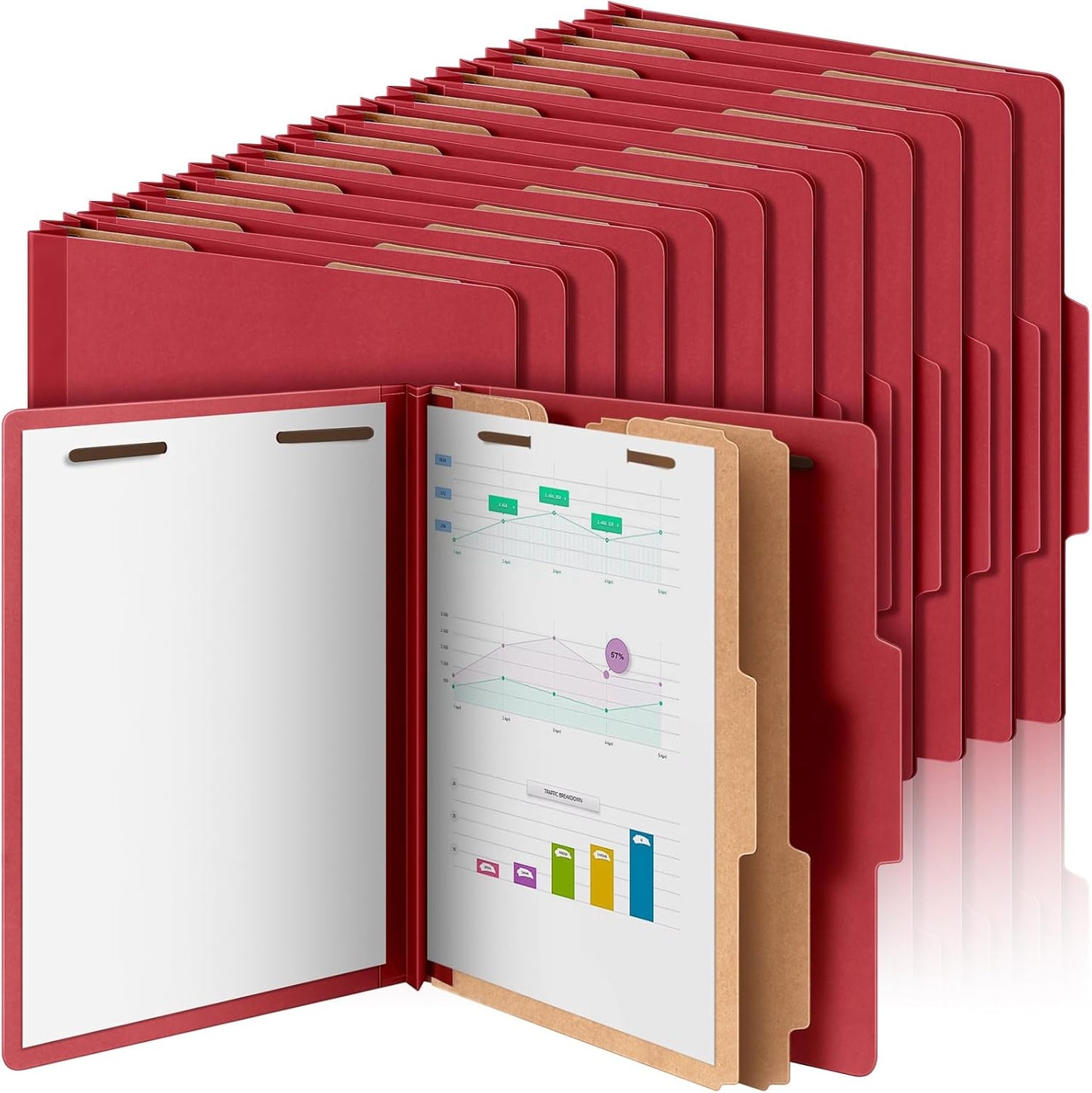 48 Pcs Classification Folders Letter Size, 2 Divider Pressboard File Folders with 3. 5 Inch Expansion, 2 Prongs Fastener, Heavy Duty Office File Organizers for Teachers, Medical (Dark Red)