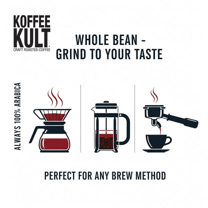 Koffee Kult Dark Roast Whole Bean Coffee - Small Batch 100% Arabica Gourmet Blend, Smooth and Well Balanced Artisan Roasted in 32oz Resealable Package