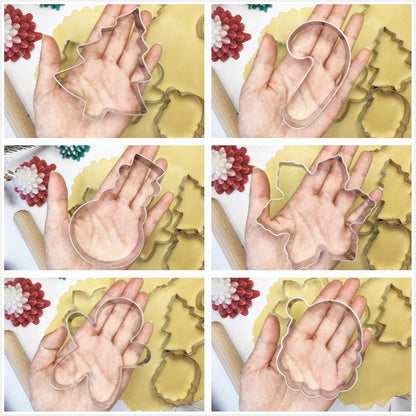 Large Christmas Cookie Cutters, 4" Holiday Cookie Cutters Shape with Recipe Instruction Gingerbread Men,Christmas Tree,Snowflake, Candy Cane,Santa Face and Snow Man for Baking