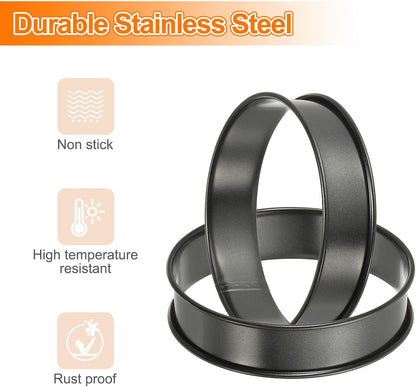 HARFINGTON 8pcs Crumpet Rings 3.94" Nonstick Round Cake Ring Stainless Steel Double Rolled English Pastry Rings for Kitchen Baking Crumpet Dessert, Black