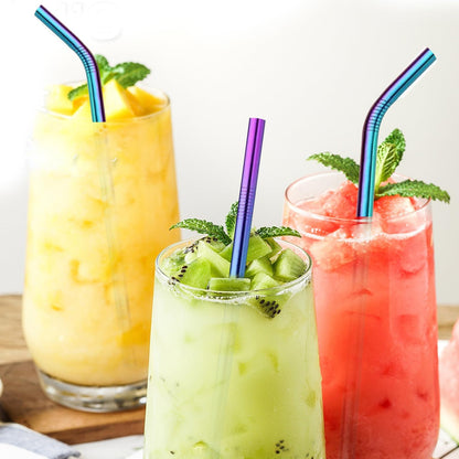 VEHHE Metal Stanley Straw, 12.5-inch Long Stainless Steel Stanley Cup Straw, 4 Pack Reusable Drinking Straws with Cleaning Brush for Stanley Cup Accessories(Rainbow)