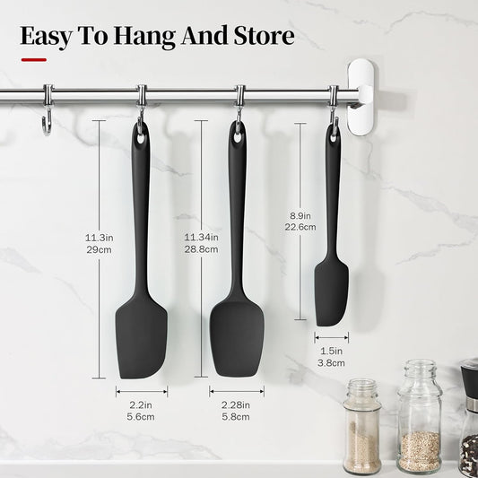 600ºF Heat Resistant Spatulas, High Heat Food Safe Semless Kitchen Silicone Scraper Set for Cooking Baking Mixing Scraping Stirring Nonstick Cookware Pan Bowl (3Pcs,Black)