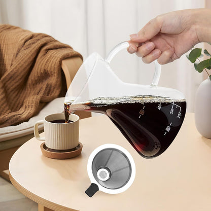 500ML(16.9oz) Glass Pour Over Coffee Maker with Double Stainless Filte - 4 Cup (Approx Refers to 4 oz. Per Cup) Thickened Heat-Resistant Paperless Pour Over Coffee Dripper Perfect Extraction for Home