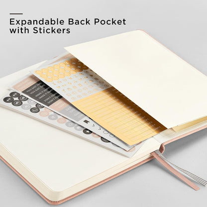 &And Per Se Dotted Journal Notebook, A5 Hardcover Leather Bullet Dotted Journal, 160 Pages 100 gsm Thick Dotted Paper，3 Sheets of Stickers Included - 5.7'' x 8''（Pink）