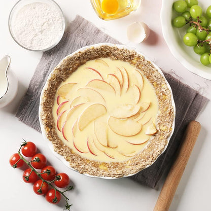Sweejar Ceramic Pie Pan - 10 Inch Round Baking Dish for Dinner, Non-Stick with Soft Wave Edge for Apple, Pumpkin and Pot Pies (White)