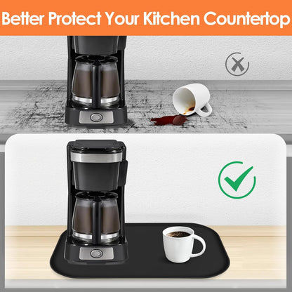 TOHONFOO Silicone Coffee Maker Mat with Lip, 24'' x 16'' Heavy Duty Coffee Maker Mat for Countertops, Coffee Tray Fit Under Coffee Machine Appliance Automatic Machines Espresso Accessory, Black