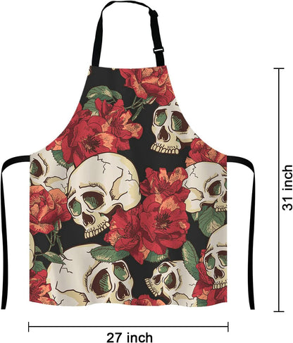 Skull Apron for Women and Men, Flowers Skull Adjustable Kitchen Chef Apron for Cooking Baking - Cute Birthday, Anniversary, Mother's Day Apron Presents for Mom Wife Girlfriend Aunt Grandma