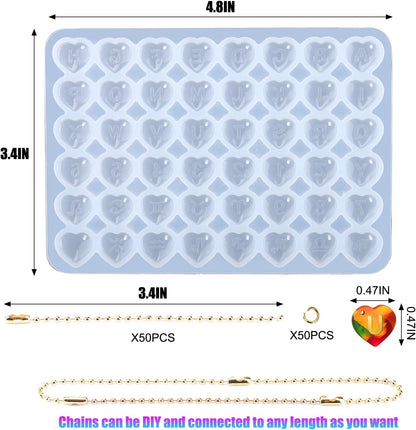 Juome Letter Resin Molds Silicone for Stanley Cup, 48 Pcs Heart Shape Letters Name Number Silicone Molds for Epoxy Resin Casting, DIY Personalized Custom Letter Charm Making for Stanley