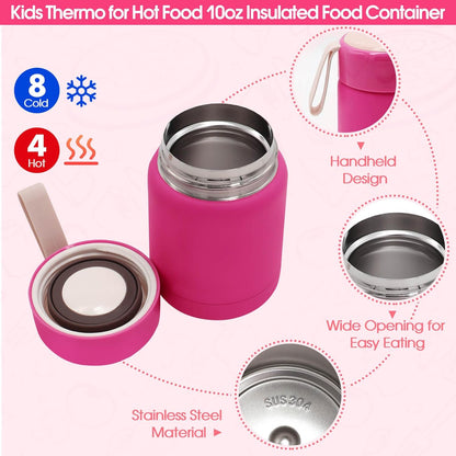 Bento Lunch Box Set for Kids with 10oz Thermo Food Jar, Leak-Proof Lunch Containers with 6 Compartment, Nylon Preppy Lunch Bag with Adjustable Strap for Girls School Travel Picnic