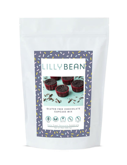 LillyBean Gluten Free Chocolate Cupcake Mix with No Artificial Colors - Dairy and Soy Free, Vegan - Makes Delicious Desserts - Cakes, Donuts, Cake Pops - 13 oz