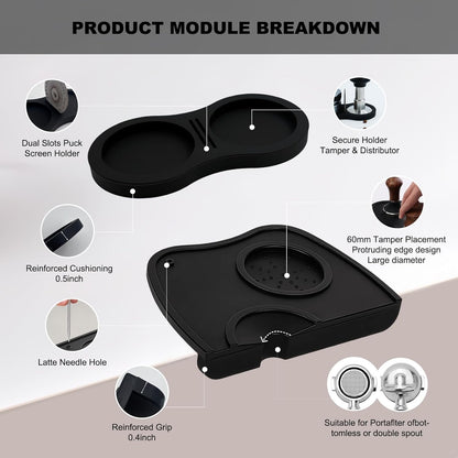 2-Piece Coffee Tamping Set with Silicone Tamper Mat & Tamper Holder | Storage Distributor/Tamper/Puck Screen | Essential Barista Espresso Accessories for Coffee Bar