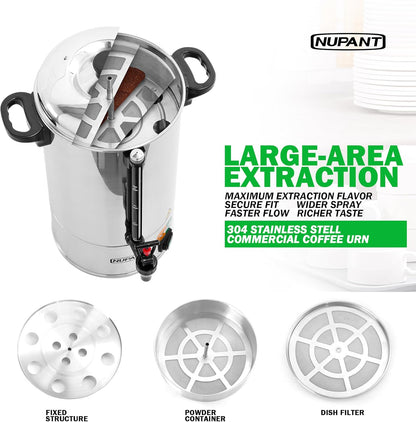 Commercial Coffee Urn 50 Cup/8L Coffee Dispenser with Upgraded Percolator, 304 Stainless Steel Hot Water Urn Beverage Dispenser with Keep Warm Mode, Large Coffee Maker for Catering Party