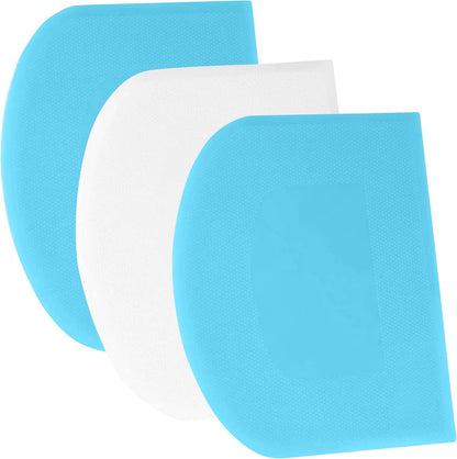 SURDOCA Dough Scraper Bench Scraper - 3P 5.9x4.3" Plastic Flexible Bowl Scraper, Sharp Edge & Angles Cake Scraper. Non-Slip Bakeware Decorating Tools Sculpting & Modeling Tools - Blue+White+Blue