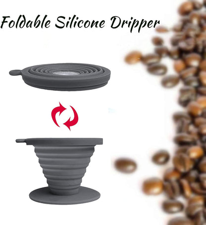 Collapsible Coffee Dripper Pour Over Coffee Filter, Silicone Reusable Coffee Maker,Paperless Coffee Brew Maker,Dishwasher Safe,Carabineer for Hiking, Backpacking,Camping,Home,Office(Grey)