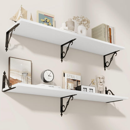 RICHFOCUS 12 Inch Deep Floating Shelves for Wall, 48" W x 12" D Wood Wall Shelves Set of 2, Wide Floating Shelves for Living Room, Bedroom, Kitchen, Bathroom and Decor Storage, White
