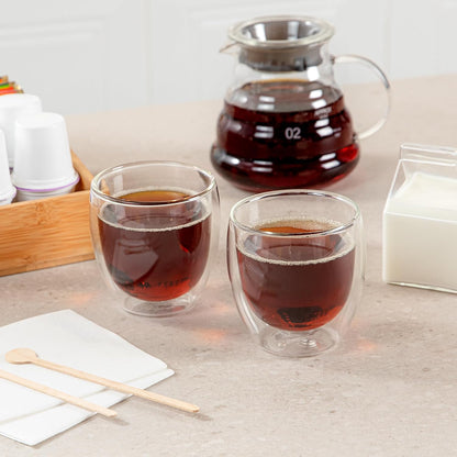 Restaurantware-Forma Professional 8.5 Ounce Double Wall Coffee Cups, 2 Insulated Latte Glasses - Dishwashable, Reusable, Clear Glass Beverage Cups, Freezable, For Hot Or Cold Beverages