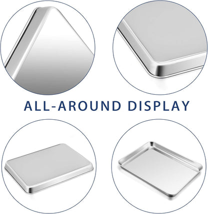 P&P CHEF 12.5 Inch Baking Cookie Sheet, Oven Pan Tray Stainless Steel Sheet Pan for Kitchen, Oven Bakeware for Multi Uses, Shiny Look & Dishwasher Safe, Healthy & Heavy Duty, 4Pcs