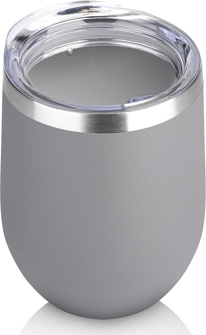 DOMICARE Stainless Steel Wine Tumbler Bulk with Lid, Personalized Insulated Tumblers Set, 12oz Travel Coffee Cups Pack of 1, Gray