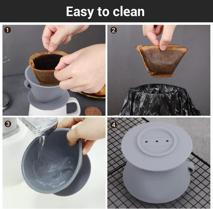 Segarty Silicone Coffee Dripper, Gray Single Cup Pour Over Coffee Maker with Storage Pouch, Size NO.2 Reusable Cone Drip Filter Holder Slow Brewer with 3 Holes for Travel, Camping, Backpacking