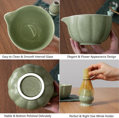 Matcha Kit, 7 Pcs Japanese Matcha Whisk Set Includes Matcha Bowl with Spout, Bamboo Whisk, Chasen Holder, Stainless Sifter, Scoop and Rest, Tea Towel, Matcha Tea Set Gift for Family/Friend