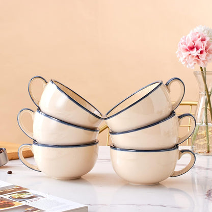 Set of 6 Cups Vintage Design 12 oz Professional Barista Ceramic Latte Art Cappuccino Cups Set (Beige * 6)