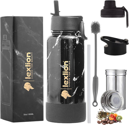 Lexlion 32 Oz Triple Walled Insulated Stainless Steel Tea Infuser Bottle, Fruit Infuser, Leakproof, Sweatproof