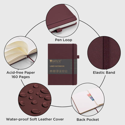 &And Per Se Lined Journal Notebook (5 Packs), 160 Pages, A5 5.7 x 8 inches College Ruled Thick Paper Notebook Journals for Writing, Hardcover Notebooks for Women Men Office School (Dark Red)