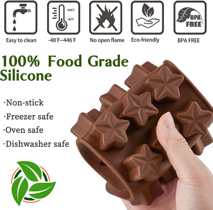 JOERSH 5PCS Silicone Chocolate Molds for Candy, Fat Bombs Snacks & Truffles, 9 Shapes 93 Cavities Candle Soap Wax Melts Mold (Square, Round, Heart, Star, Flower Shapes)