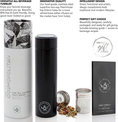Teabloom - The ORIGINAL All-Brew Travel Tumbler & Thermos | OPRAH’s Favorite | 16oz/480ml Insulated Water Bottle/Tea Flask/Cold Brew Coffee Mug