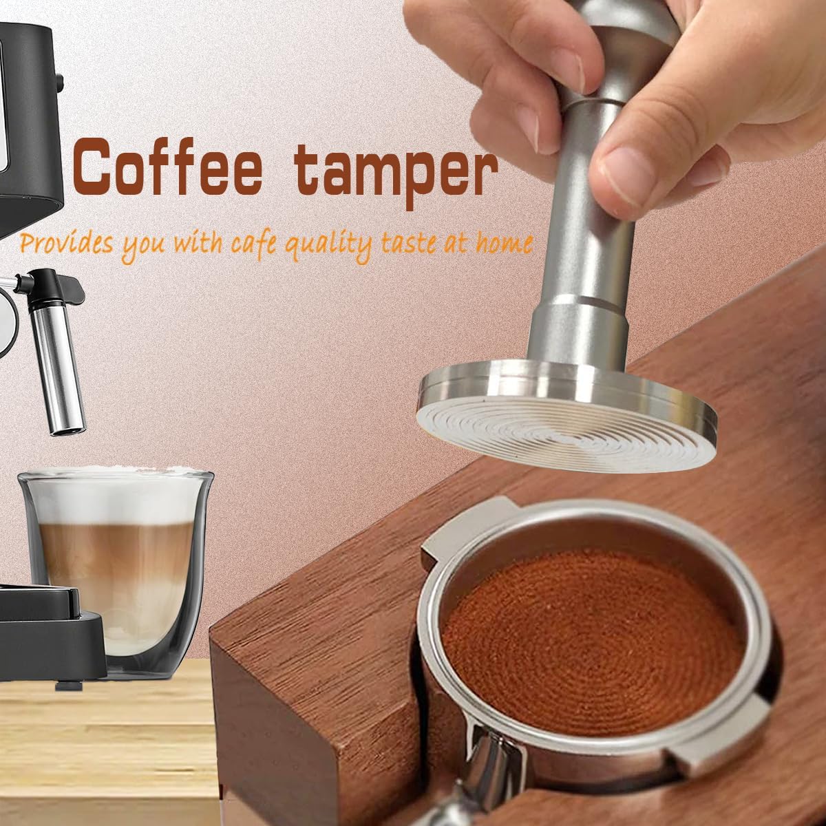 53.3mm Espresso Tamper - Premium Barista Coffee Tamper with Aluminum Handle and Stainless Steel Base, Compatible with Breville Barista Express 54mm Portafilter Basket (Silver)