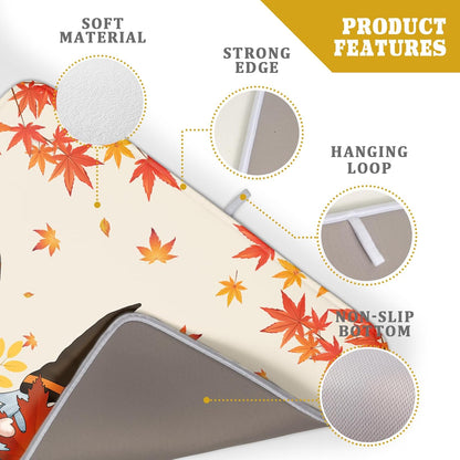 Fall Gnome Dish Drying Mat for Kitchen Counter Fall Pumpkin Dish Drying Mat Absorbent Fast Dry Drying Mat 16x18 Inch Thanksgiving Day Maple Leaves Dishes Pad Dish Drainer Rack Mats Fall Decor