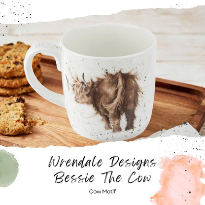Royal Worcester Wrendale Designs 14 oz Mug, Daisy Coo - Fine Bone China with Cow Motif - Woodland Themed Tea Mug for Cozy Cottagecore Homes - Safe Ceramic Drinkware for Daily Use