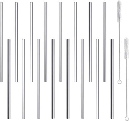 Stainless Steel Straws Short Small 5.9" Reusable Metal Bar Drinking Straw Set With Cleaner Brush for Cocktails Rock Gin Glass Coffee Mason Jar Tumblers Kids Fruit Juice Box, Silver 16PCS